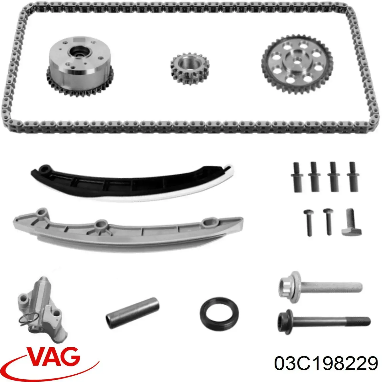Łańcuch rozrządu, zestaw 03C198229 VAG