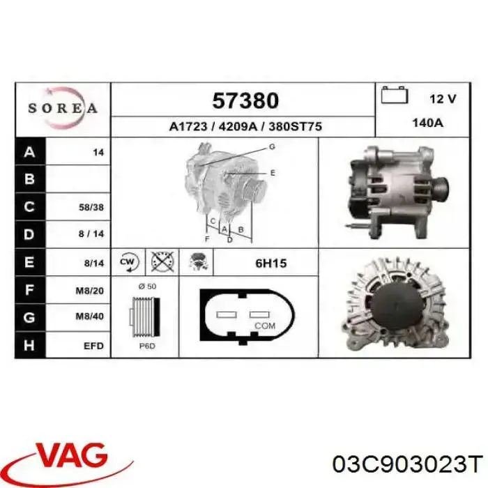 Alternator VAG 03C903023T