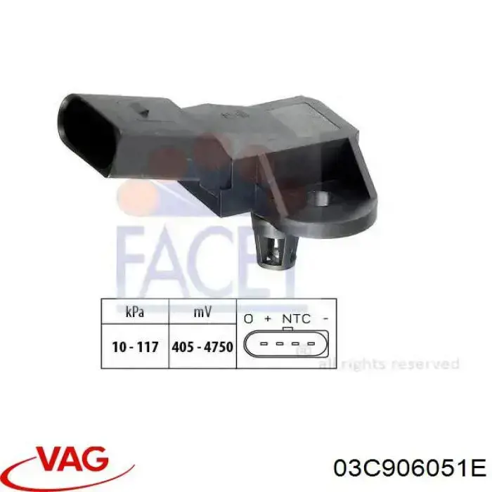 Do koszyka 03C906051E VAG Czujnik ciśnienia w kolektorze ssącym, MAP