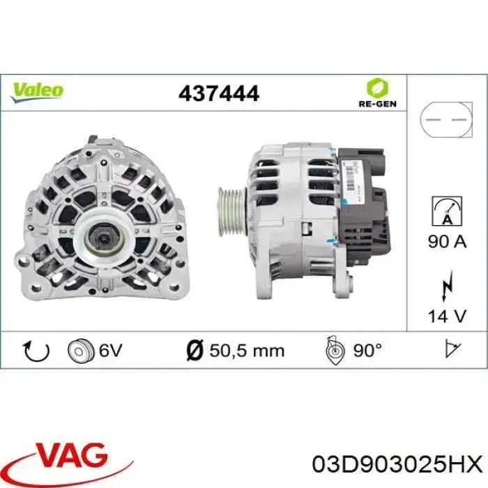 Alternator 03D903025HX VAG