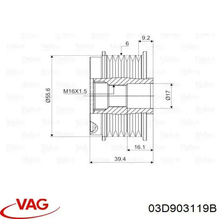 03D903119B VAG Koło pasowe alternatora