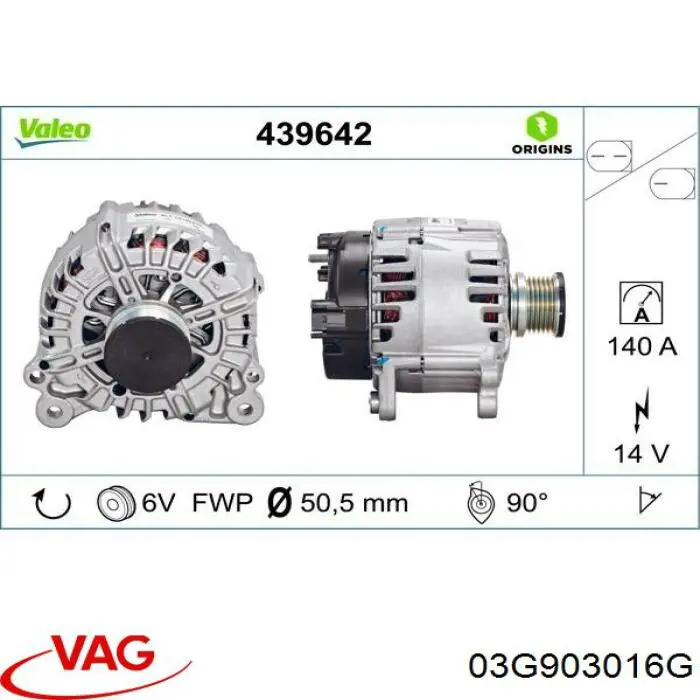 Alternator VAG 03G903016G cena, od 110,78 USD