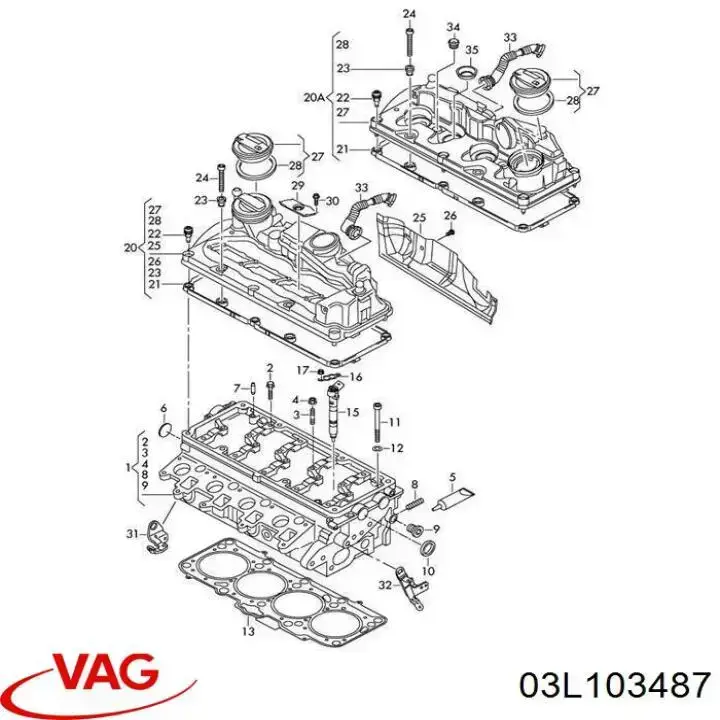 03L103487 VAG Uszczelka pokrywy zaworowej silnika, pierścień