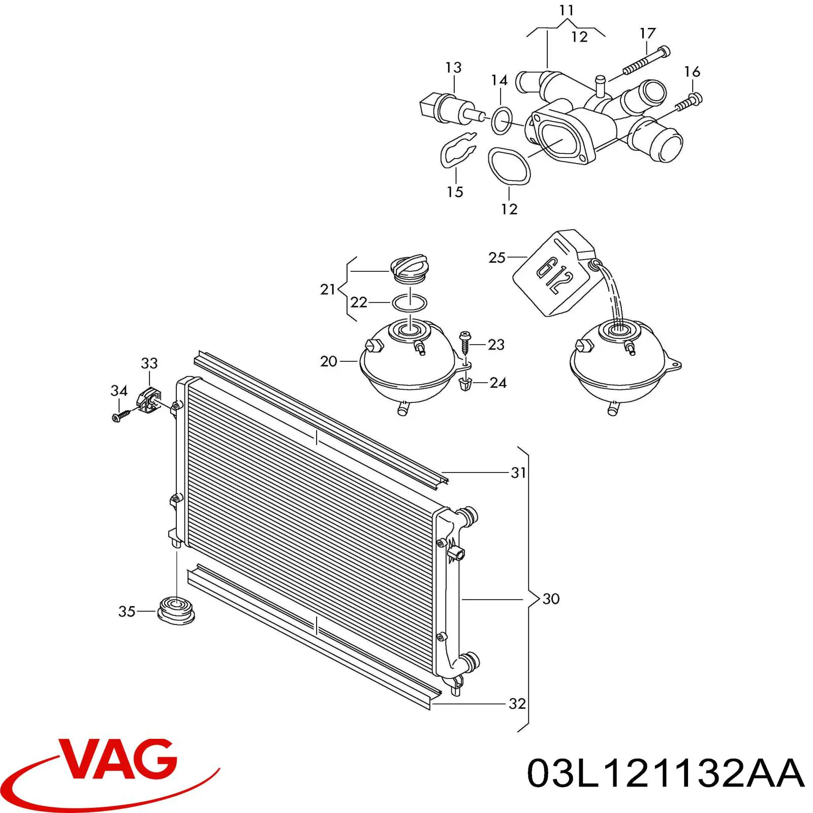 Kołnierz układu chłodzenia (trójnik) VAG 03L121132AA