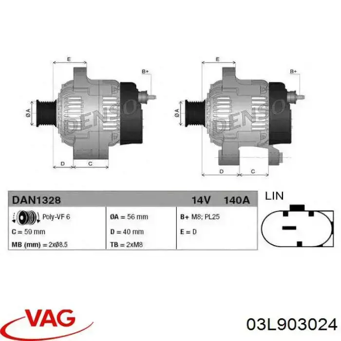 Alternator VAG 03L903024 cena, od 129,40 USD