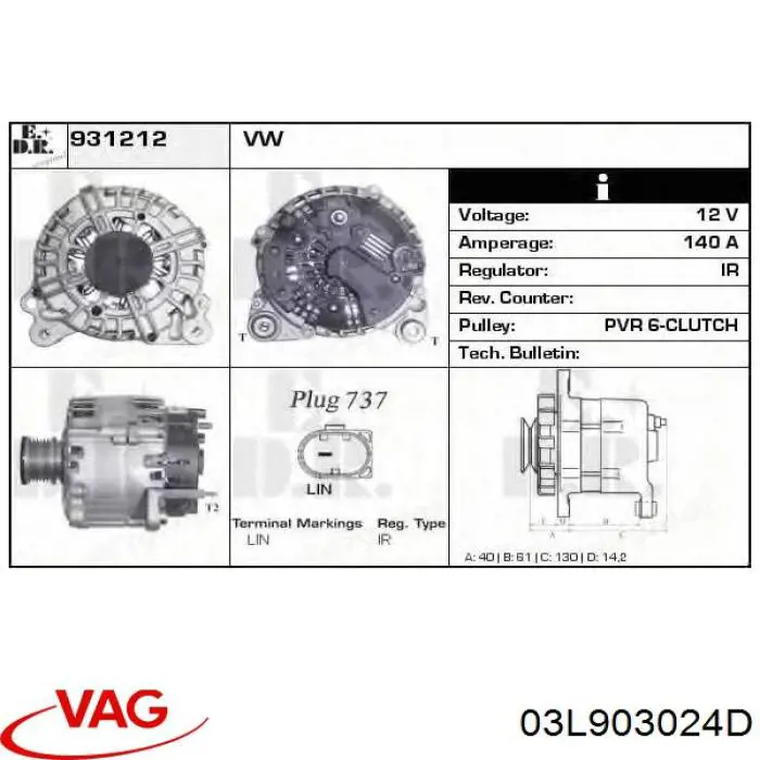 Do koszyka 03L903024D VAG Alternator