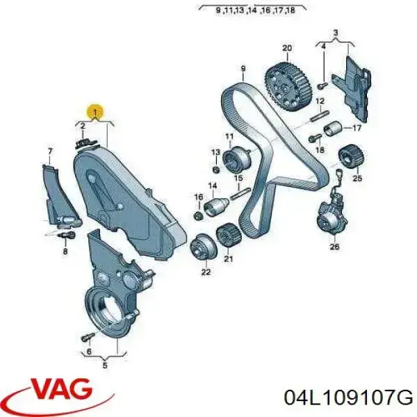 Osłona paska rozrządu górna VAG 04L109107G cena, od 58,22 USD