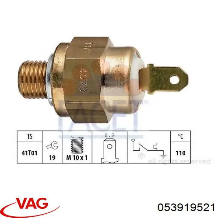 Czujnik temperatury płynu chłodzącego (włączenia wentylatora chłodnicy) VAG 053919521 cena, od 9,66 USD