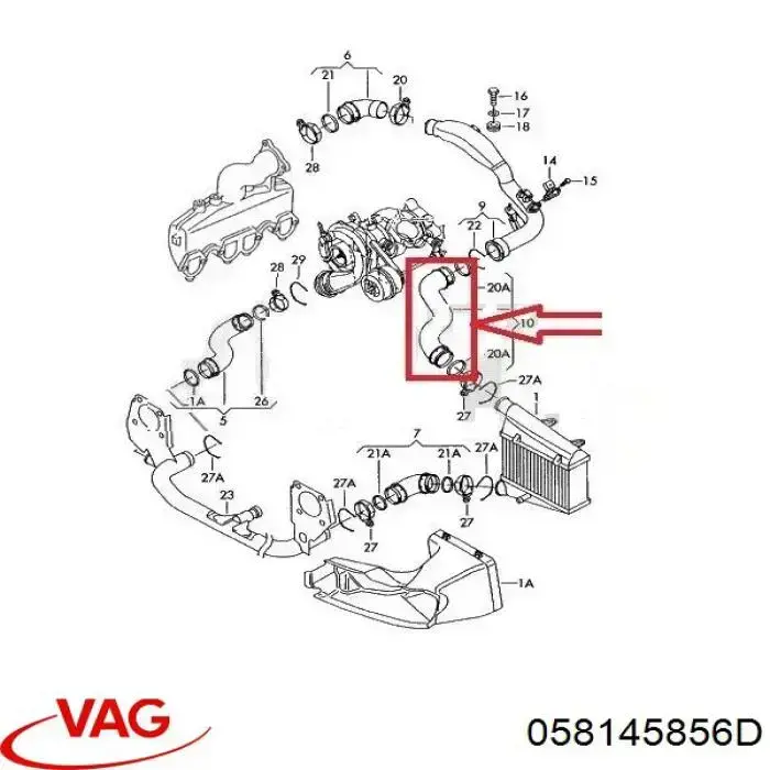 Do koszyka 058145856D VAG Przewód (króciec) intercoolera