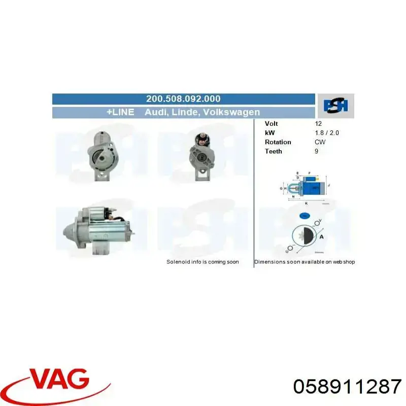 Elektromagnes rozrusznika VAG 058911287 cena, od 27,92 USD