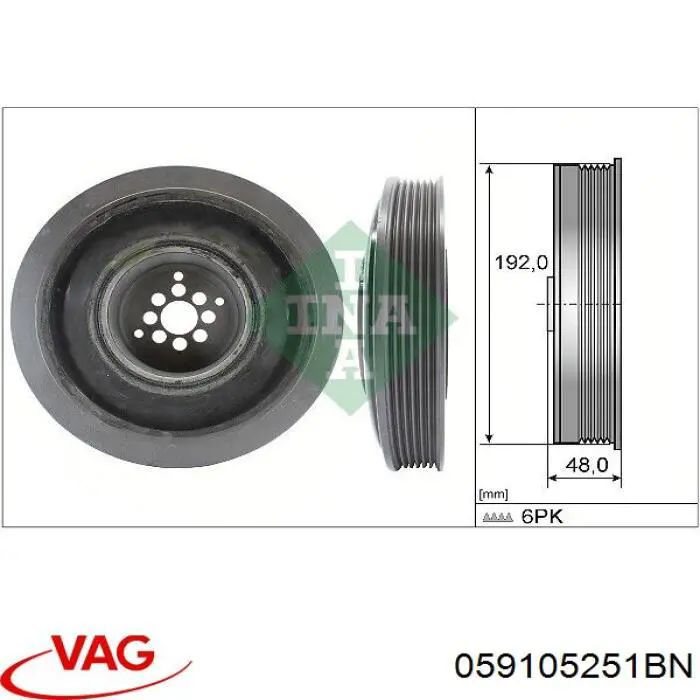 Koło pasowe wału korbowego VAG 059105251BN cena, od 70,80 USD