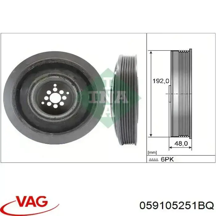 Koło pasowe wału korbowego VAG 059105251BQ cena, od 555,00 USD