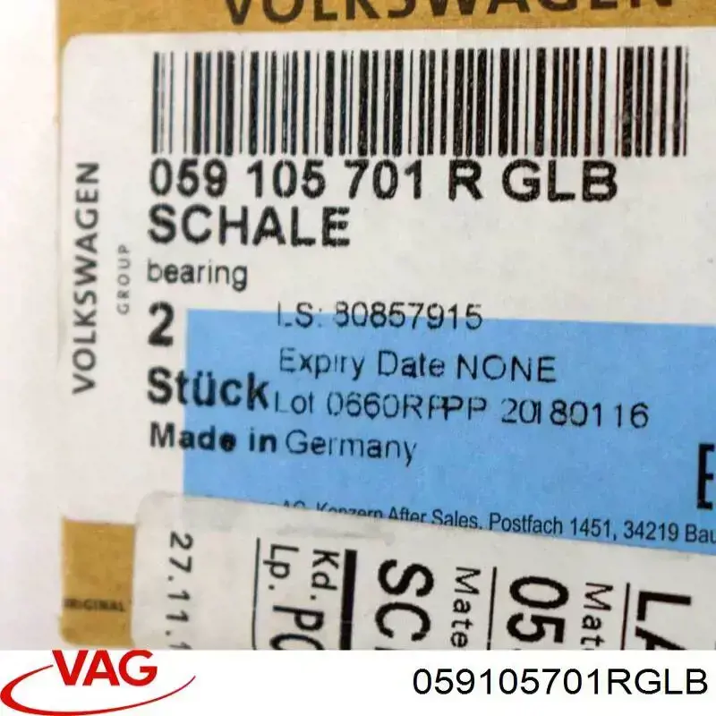 Do koszyka 059105701RGLB VAG Panewki korbowodowe wału korbowego, zestaw, standardowe (STD)