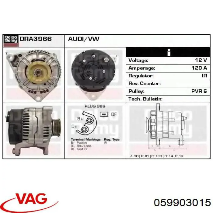 Alternator VAG 059903015 cena, od 81,72 USD