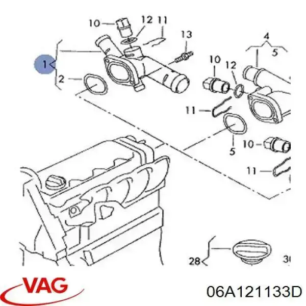 Kołnierz układu chłodzenia (trójnik) 06A121133D VAG