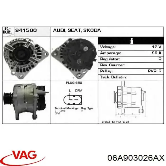 Alternator VAG 06A903026AX cena, od 75,21 USD