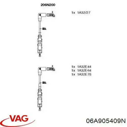 Zestaw przewodów wysokiego napięcia VAG 06A905409N cena, od 40,41 USD