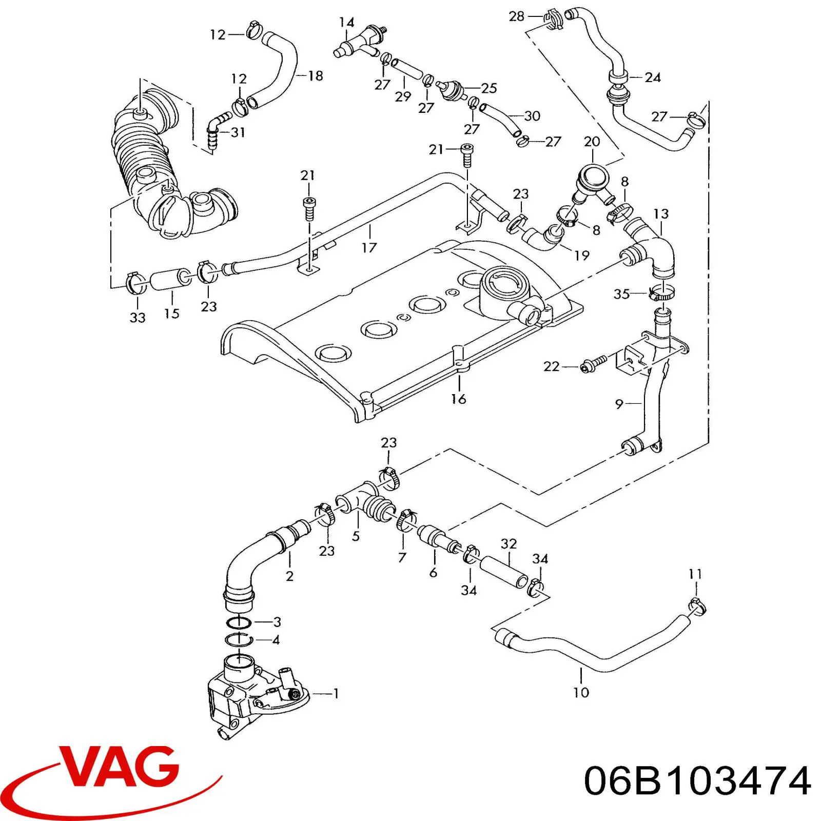 Króciec wentylacji kadłuba (separatora oleju) VAG 06B103474 cena, od 9,74 USD