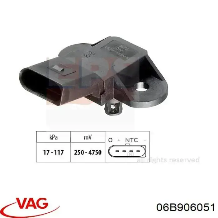 06B906051 VAG Czujnik ciśnienia w kolektorze ssącym, MAP