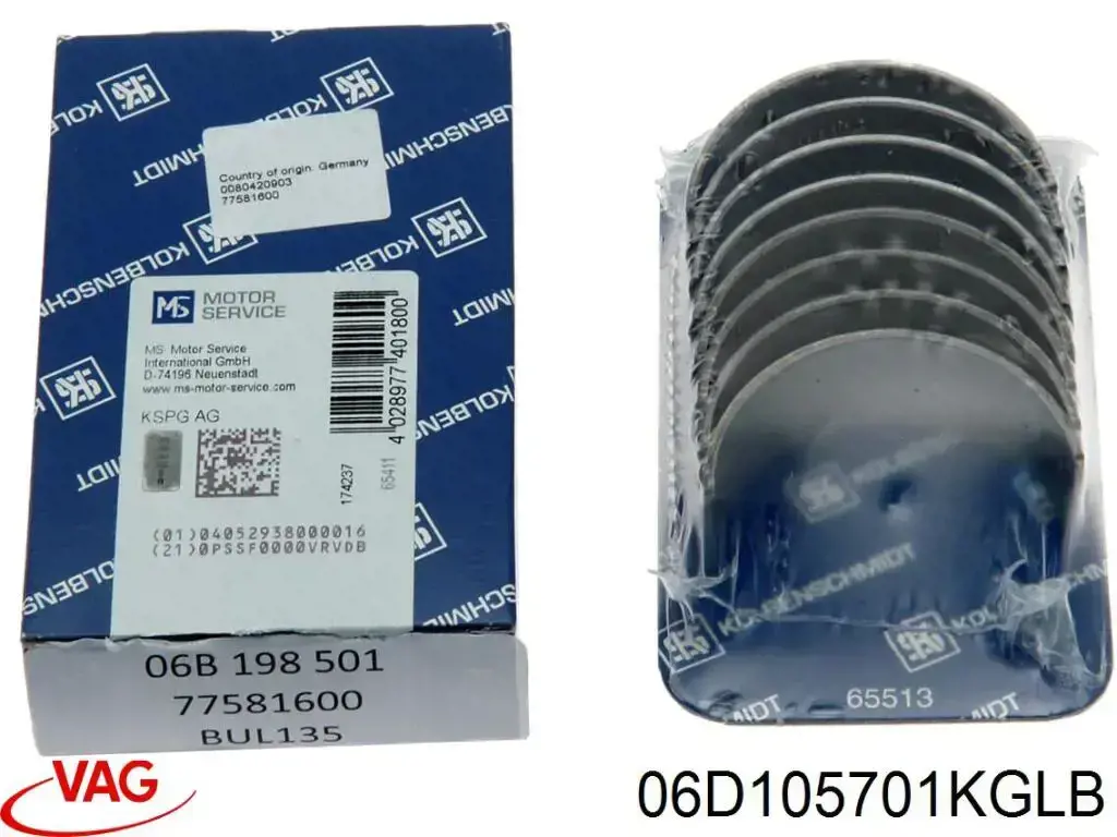 06D105701BGLB VAG Panewki korbowodowe wału korbowego, zestaw, standardowe (STD)