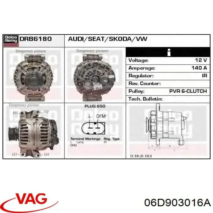 Alternator VAG 06D903016A cena, od 103,96 USD