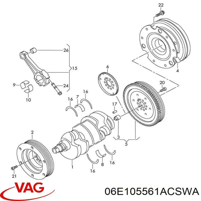 Panewki główne wału korbowego, zestaw, standardowe (STD) VAG 06E105561ACSWA cena, od 46,20 USD