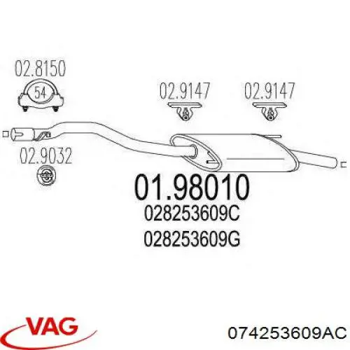 Do koszyka 074253609AC VAG Tłumik, tylna część