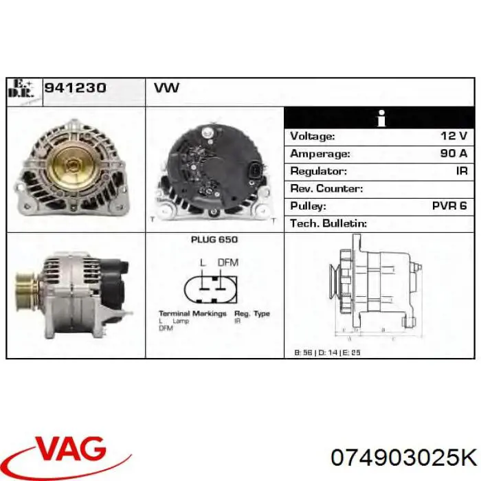 Alternator VAG 074903025K cena, od 220,24 USD