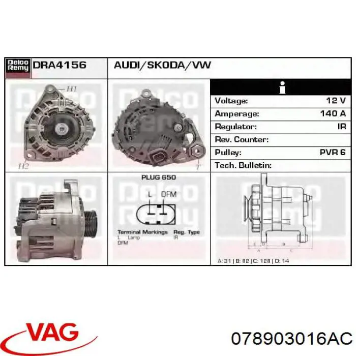 Do koszyka 078903016AC VAG Alternator