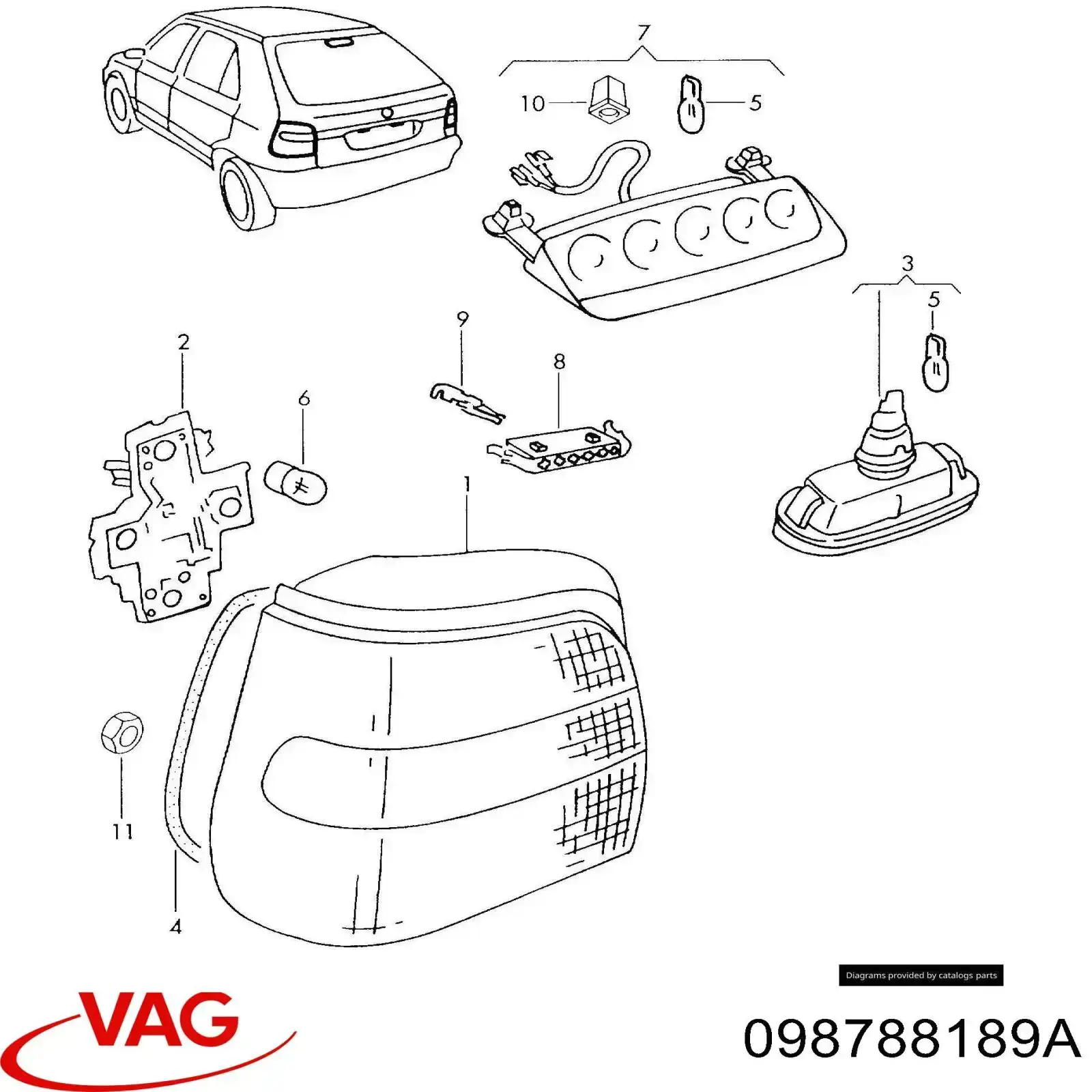 Do koszyka 098788189A VAG Lampa zespolona tylna lewa