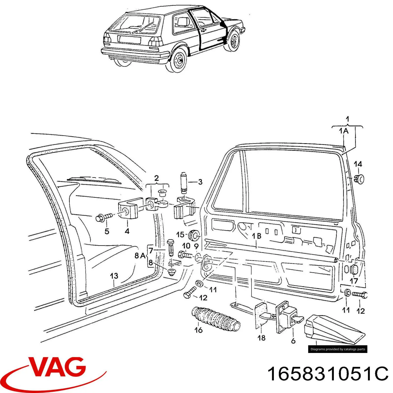 Drzwi przednie lewe do Volkswagen Golf II 19E, 1G1