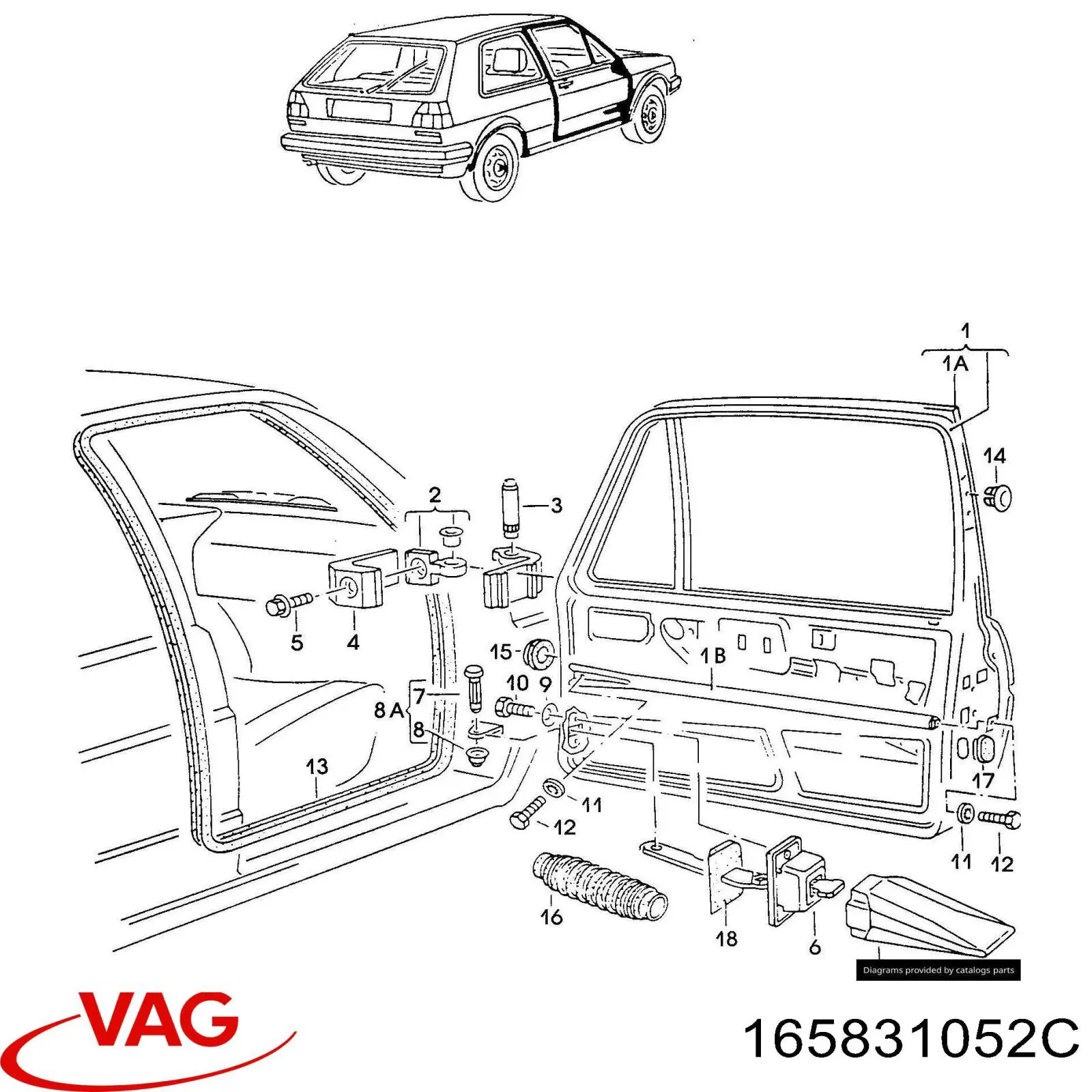 Drzwi przednie prawe do Volkswagen Golf II 19E, 1G1