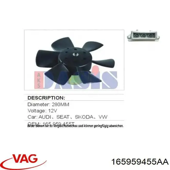 165959455AA VAG Wentylator elektryczny układu chłodzenia kompletny (silnik+wirnik)