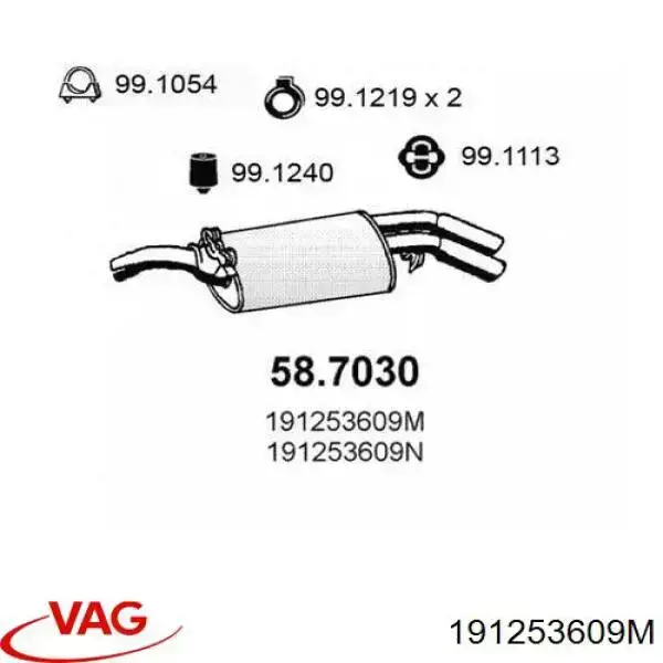 Do koszyka 191253609M VAG Tłumik, tylna część