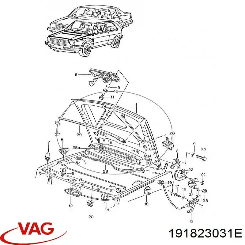 Do koszyka Maska silnika Volkswagen Golf II 19E, 1G1