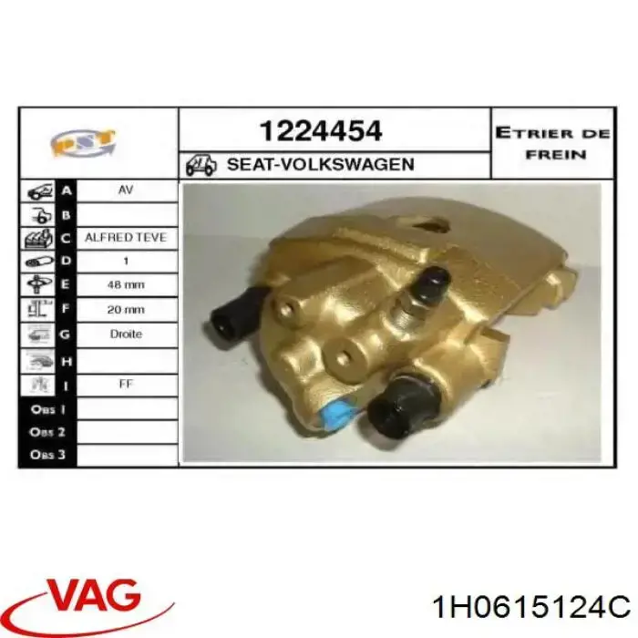 Zacisk hamulcowy przedni prawy VAG 1H0615124C cena, od 51,08 USD