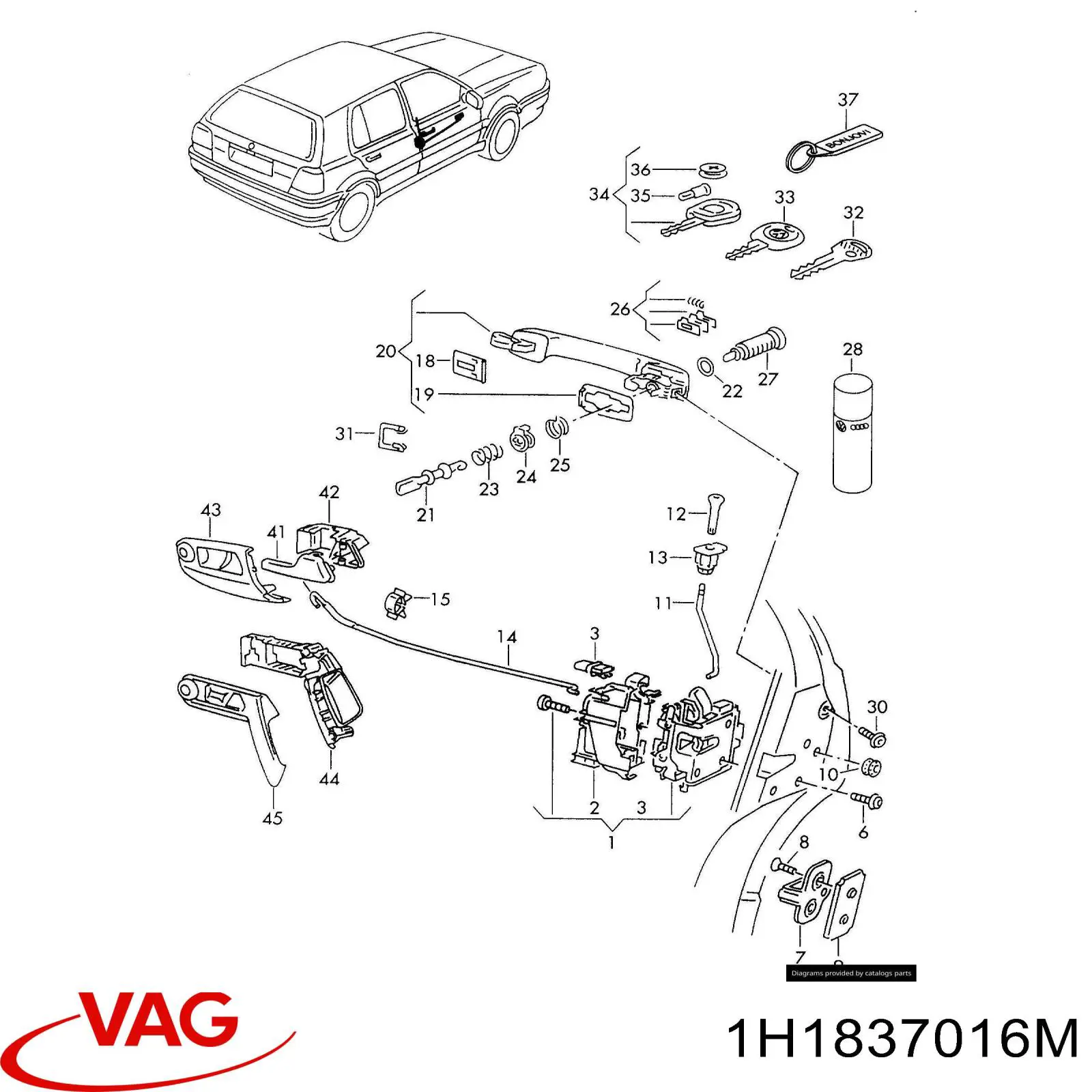  Zamek drzwi przednich prawych Volkswagen Vento 