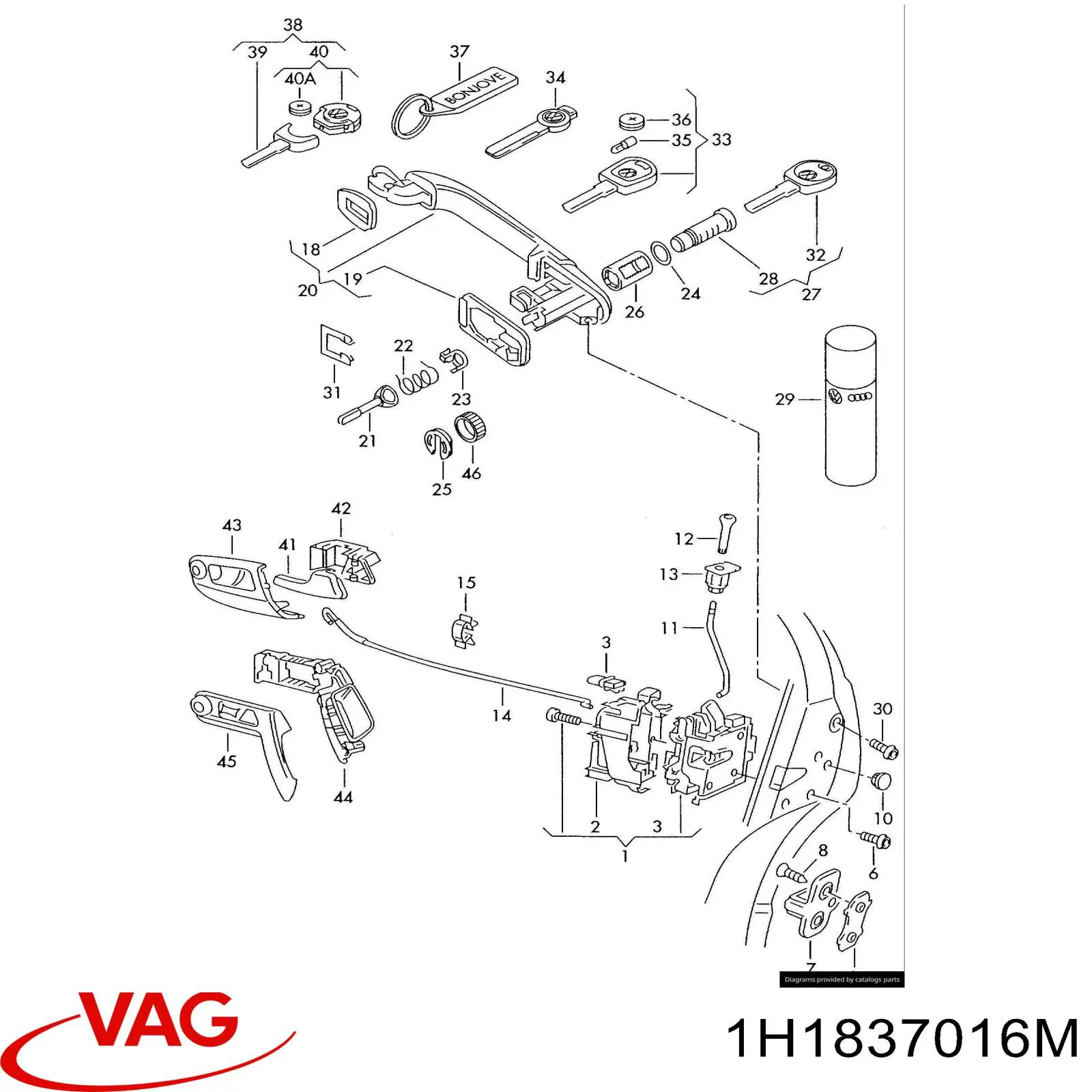 Zamek drzwi przednich prawych Volkswagen Vento sedana (1H2) (1991 - 1998) cena, od 81,86 USD