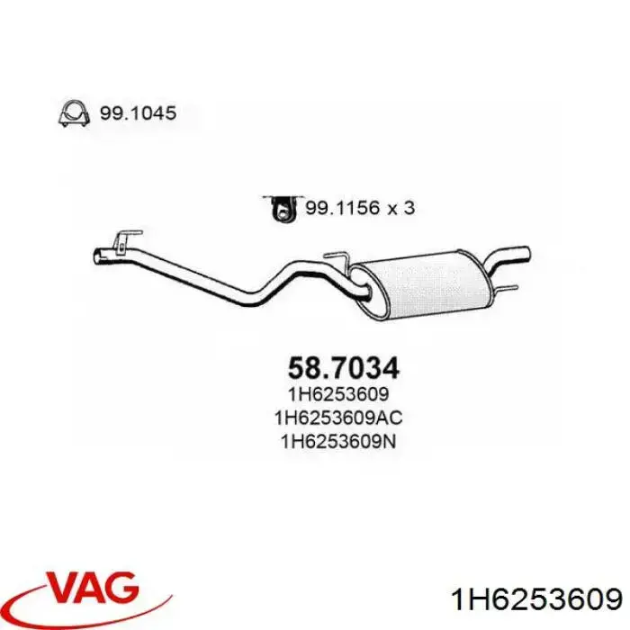 Do koszyka 1H6253609 VAG Tłumik, tylna część