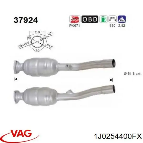 Konwerter-katalizator VAG 1J0254400FX cena, od 564,00 USD