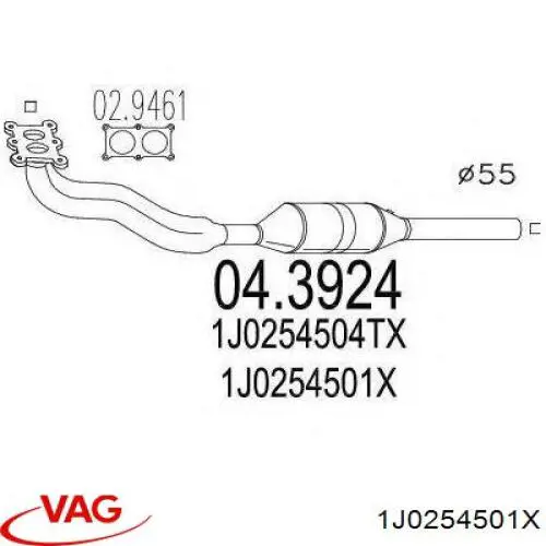 Do koszyka 1J0254504TX VAG Konwerter-katalizator