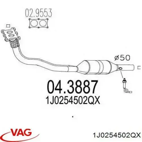 Konwerter-katalizator VAG 1J0254502QX cena, od 445,06 USD