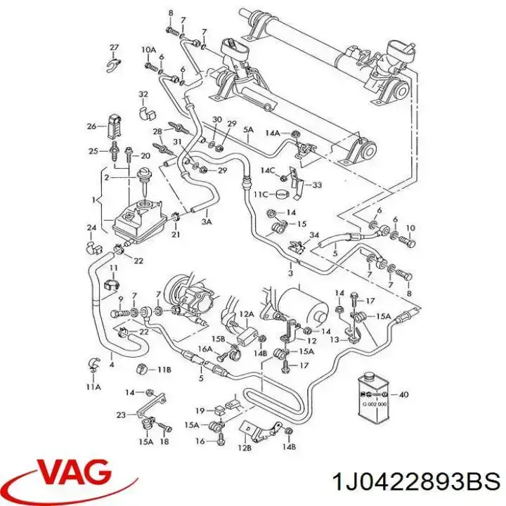 Przewód hydraulicznego układu wspomagania wysokiego ciśnienia, od pompy do maglownicy (mechanizmu) 1J0422893BS VAG