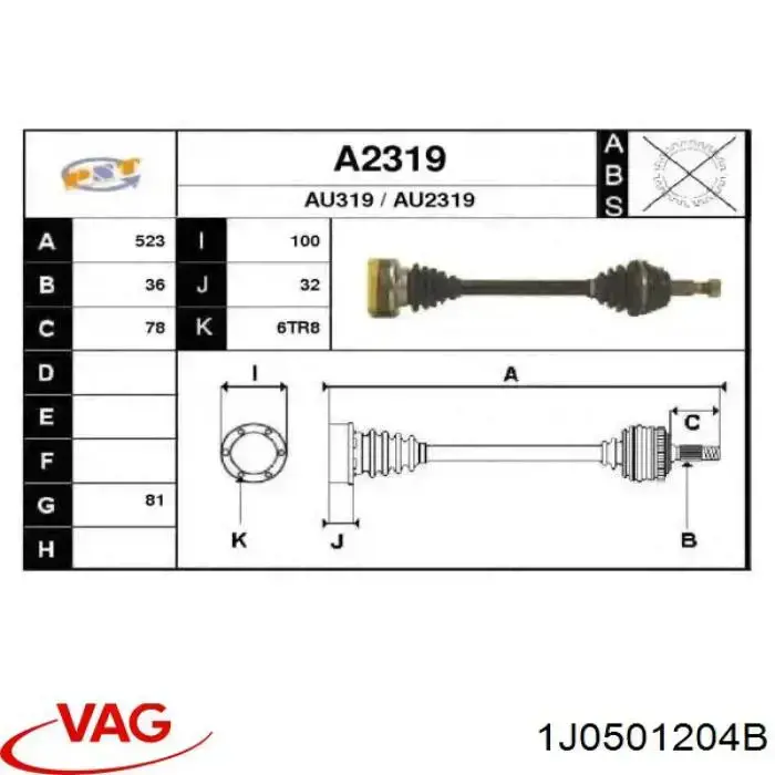 1J0501204B VAG Półoś tylna prawa