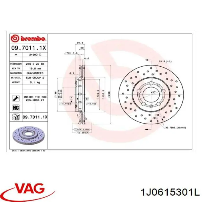 Tarcza hamulcowa przednia VAG 1J0615301L