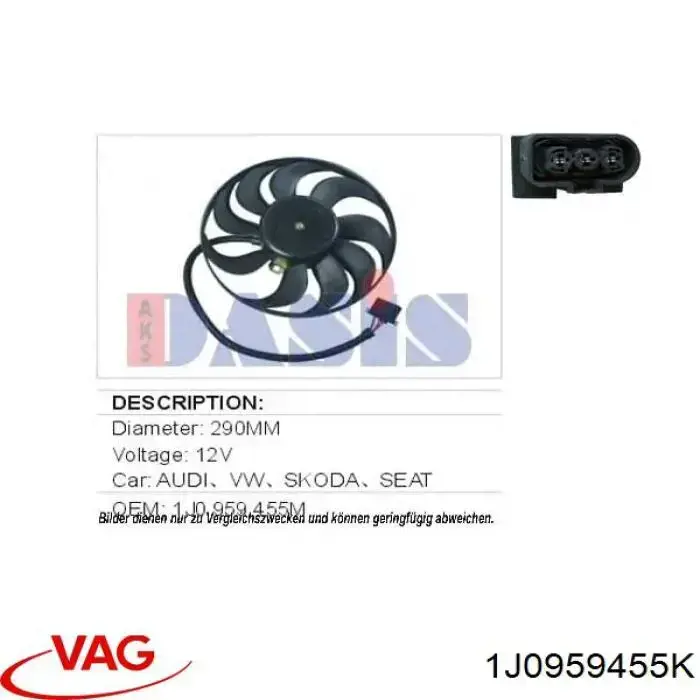 Wentylator elektryczny układu chłodzenia kompletny (silnik+wirnik) VAG 1J0959455K cena, od 63,16 USD
