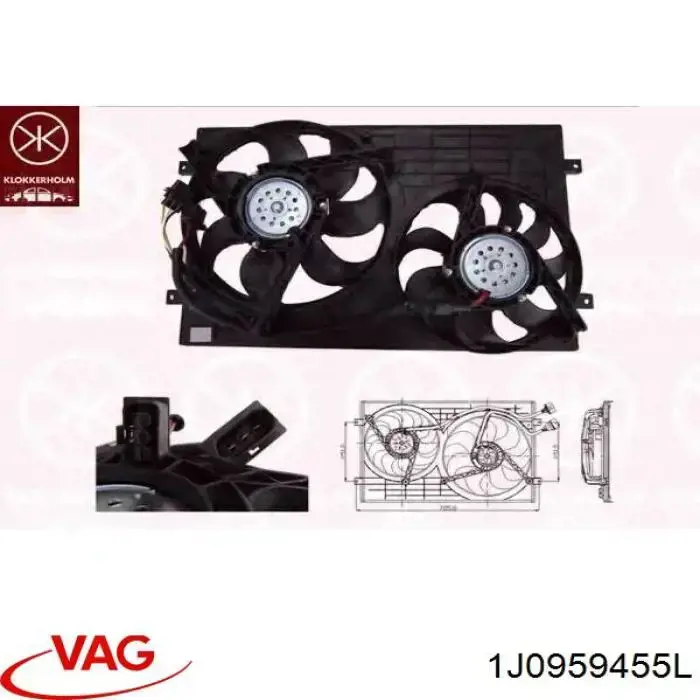 Wentylator elektryczny układu chłodzenia kompletny (silnik+wirnik) VAG 1J0959455L cena, od 67,66 USD