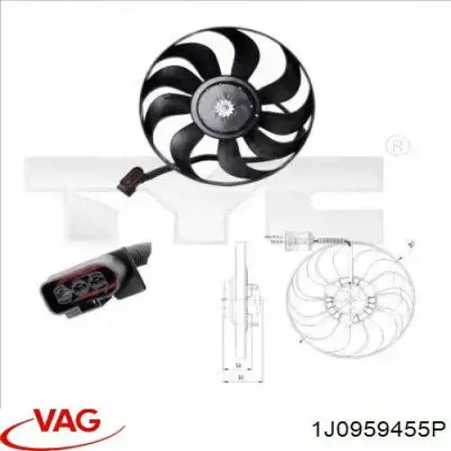 Wentylator elektryczny układu chłodzenia kompletny (silnik+wirnik) VAG 1J0959455P cena, od 66,14 USD