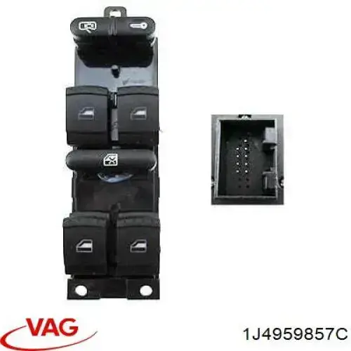 Panel przyciskowy sterowania podnośnikiem szyby przedni lewy VAG 1J4959857C cena, od 24,54 USD
