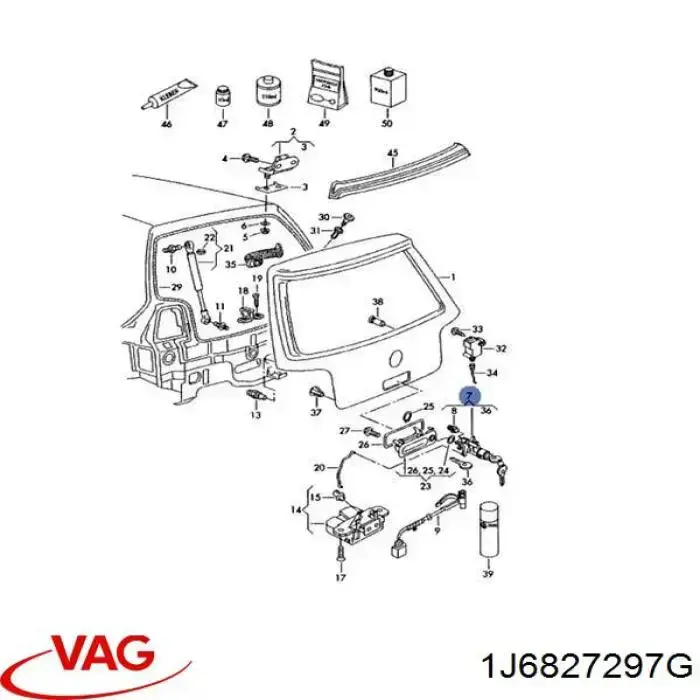 Do koszyka 1J6827297G VAG Wkładka zamka klapy bagażnika (3/5 drzwi tylnych)